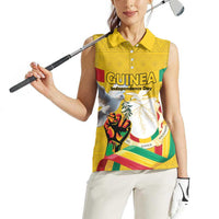 Personalized Guinea Independence Day Women Sleeveless Polo Shirt Coat Of Arms With African Pattern - Wonder Print Shop