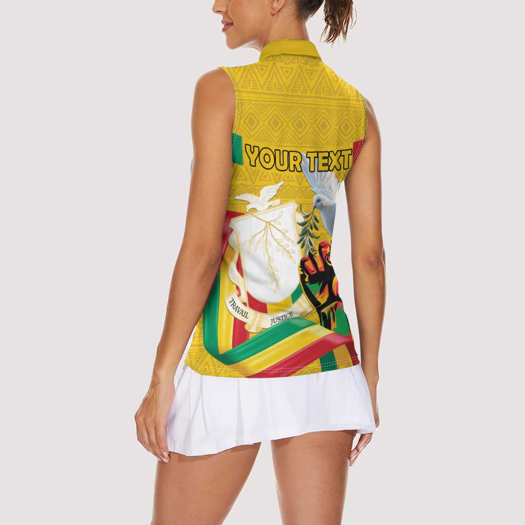 Personalized Guinea Independence Day Women Sleeveless Polo Shirt Coat Of Arms With African Pattern - Wonder Print Shop