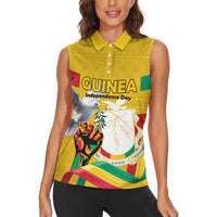 Personalized Guinea Independence Day Women Sleeveless Polo Shirt Coat Of Arms With African Pattern - Wonder Print Shop