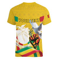 Personalized Guinea Independence Day Women V-Neck T-Shirt Coat Of Arms With African Pattern - Wonder Print Shop