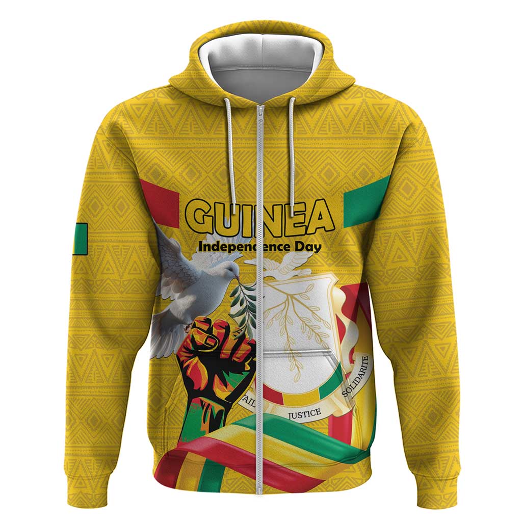 Personalized Guinea Independence Day Zip Hoodie Coat Of Arms With African Pattern - Wonder Print Shop