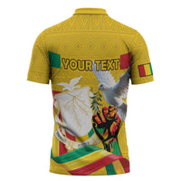 Personalized Guinea Independence Day Zipper Polo Shirt Coat Of Arms With African Pattern - Wonder Print Shop