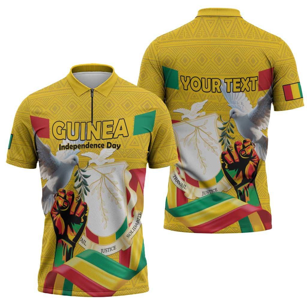 Personalized Guinea Independence Day Zipper Polo Shirt Coat Of Arms With African Pattern - Wonder Print Shop
