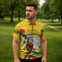 Personalized Guinea Independence Day Zipper Polo Shirt Coat Of Arms With African Pattern - Wonder Print Shop