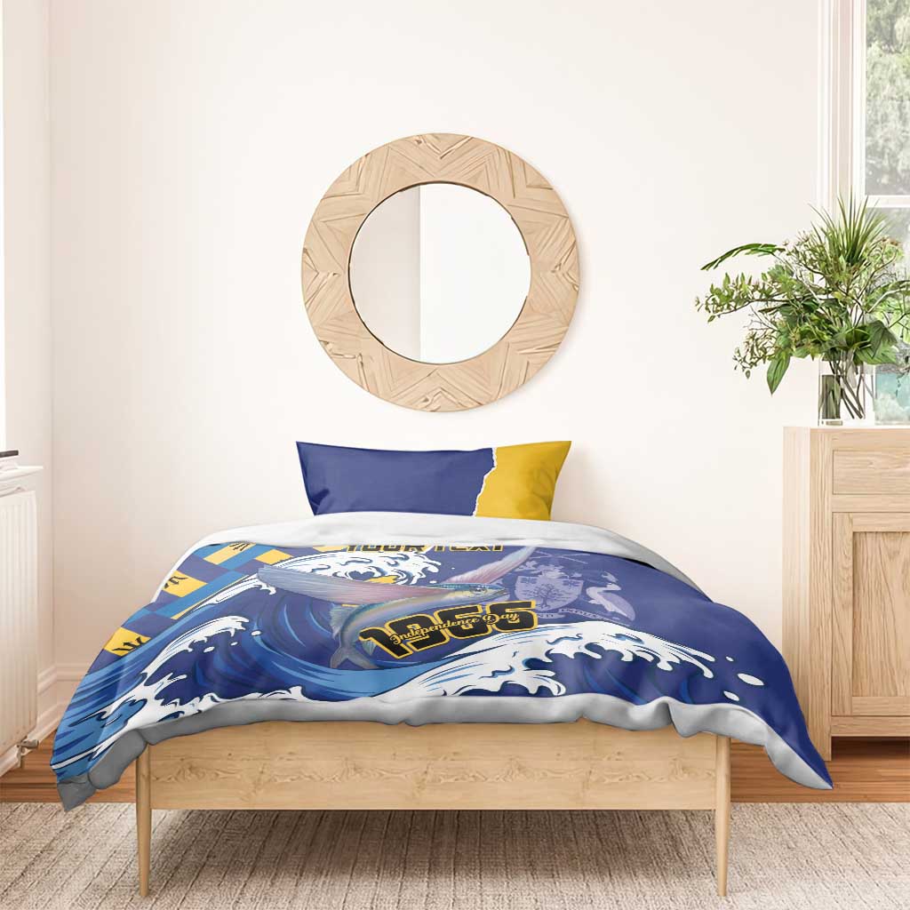 Personalised Barbados Independence Day Bedding Set Flying Fish Flag Pattern - Wonder Print Shop