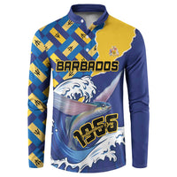 Personalised Barbados Independence Day Button Sweatshirt Flying Fish Flag Pattern - Wonder Print Shop