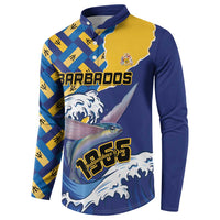Personalised Barbados Independence Day Button Sweatshirt Flying Fish Flag Pattern - Wonder Print Shop