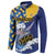Personalised Barbados Independence Day Button Sweatshirt Flying Fish Flag Pattern - Wonder Print Shop
