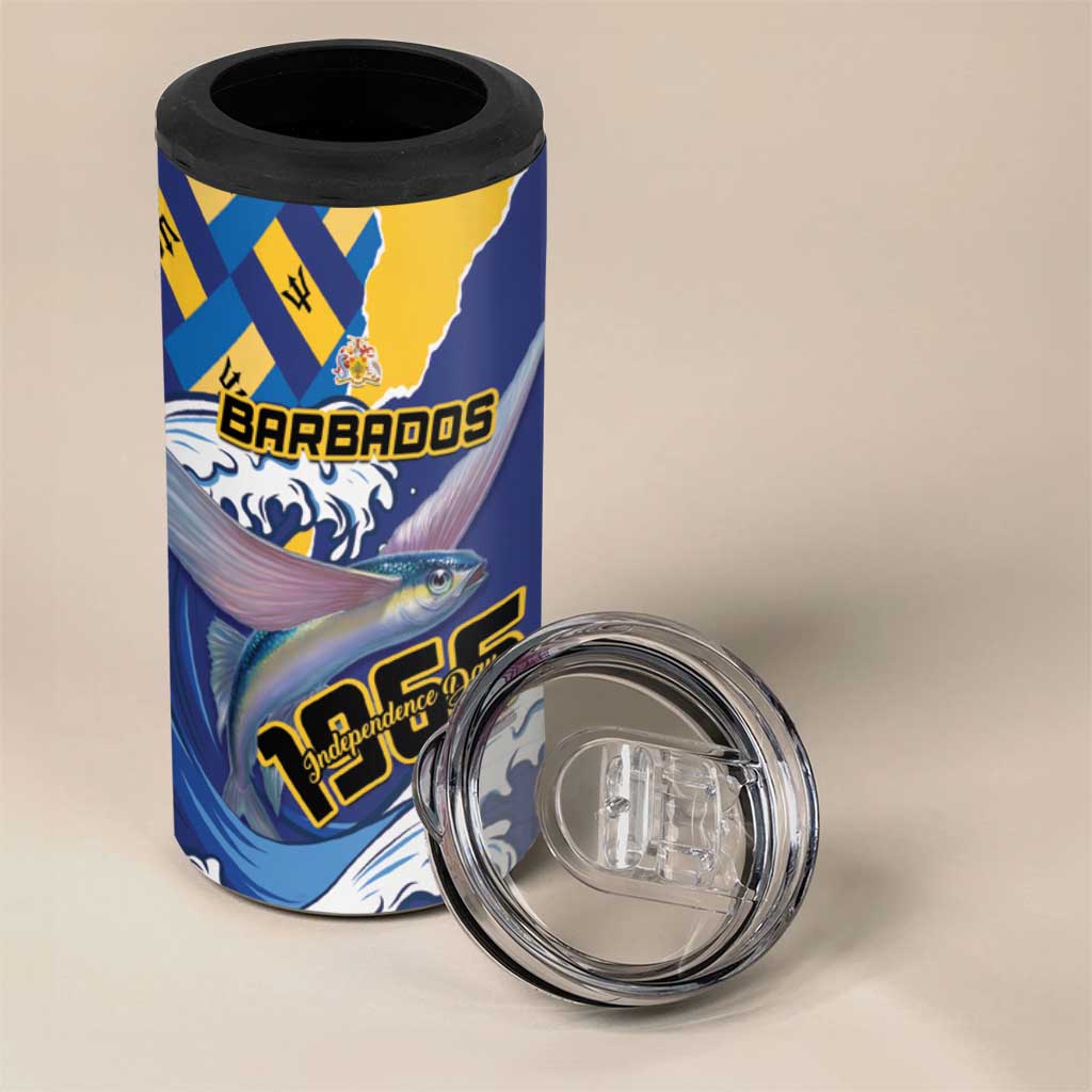 Personalised Barbados Independence Day 4 in 1 Can Cooler Tumbler Flying Fish Flag Pattern - Wonder Print Shop