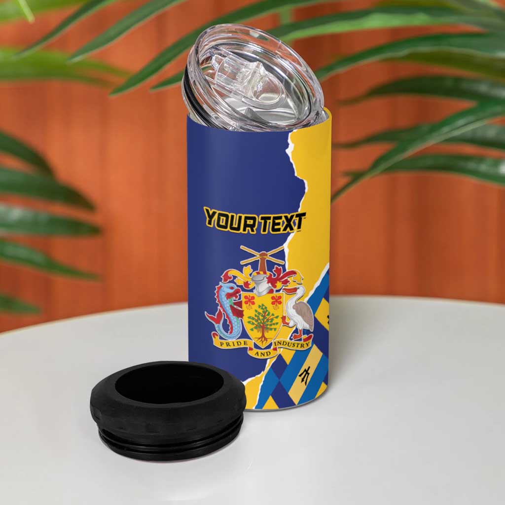 Personalised Barbados Independence Day 4 in 1 Can Cooler Tumbler Flying Fish Flag Pattern - Wonder Print Shop