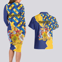 Personalised Barbados Independence Day Couples Matching Long Sleeve Bodycon Dress and Hawaiian Shirt Flying Fish Flag Pattern - Wonder Print Shop