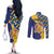 Personalised Barbados Independence Day Couples Matching Off The Shoulder Long Sleeve Dress and Long Sleeve Button Shirt Flying Fish Flag Pattern