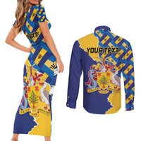 Personalised Barbados Independence Day Couples Matching Short Sleeve Bodycon Dress and Long Sleeve Button Shirt Flying Fish Flag Pattern - Wonder Print Shop