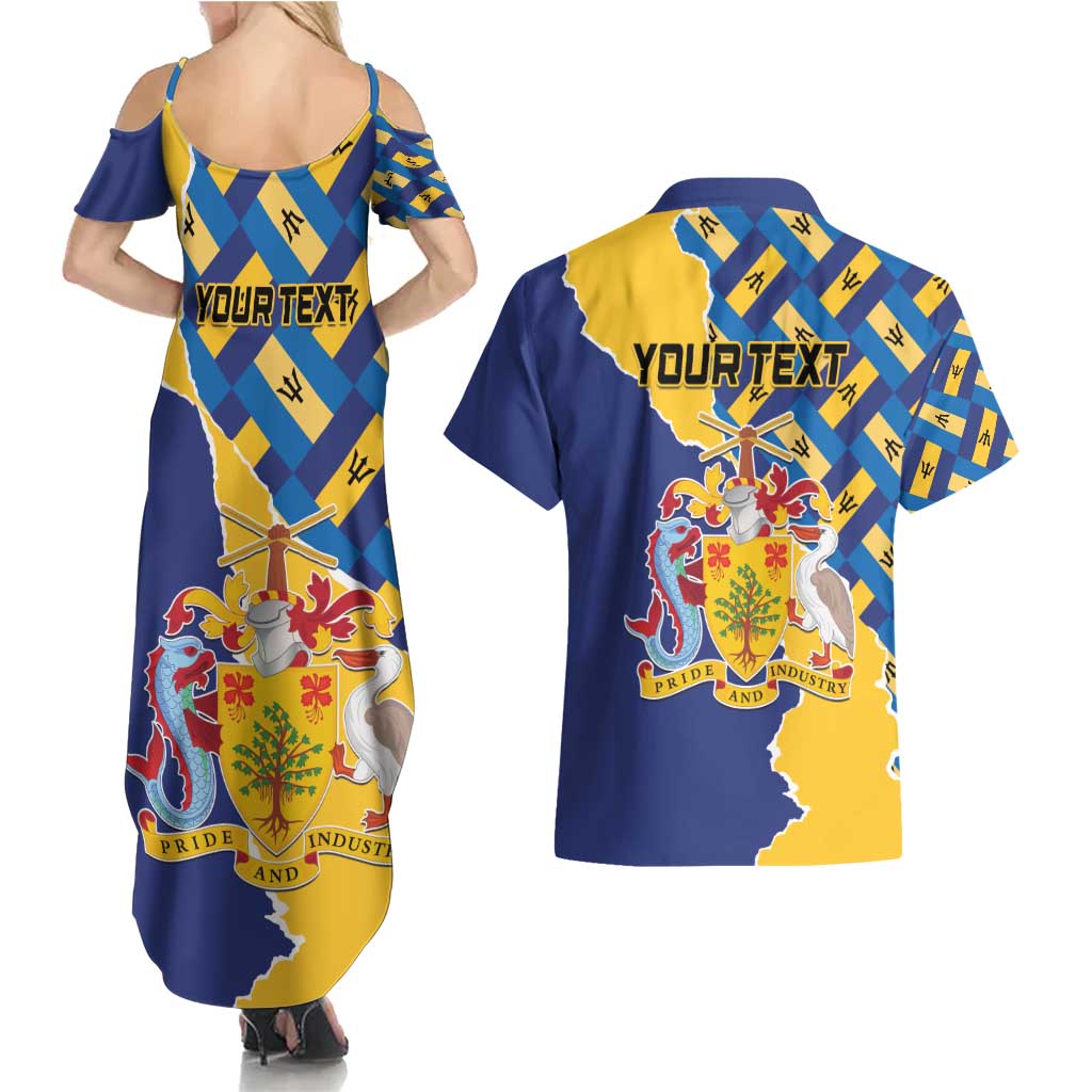 Personalised Barbados Independence Day Couples Matching Summer Maxi Dress and Hawaiian Shirt Flying Fish Flag Pattern - Wonder Print Shop