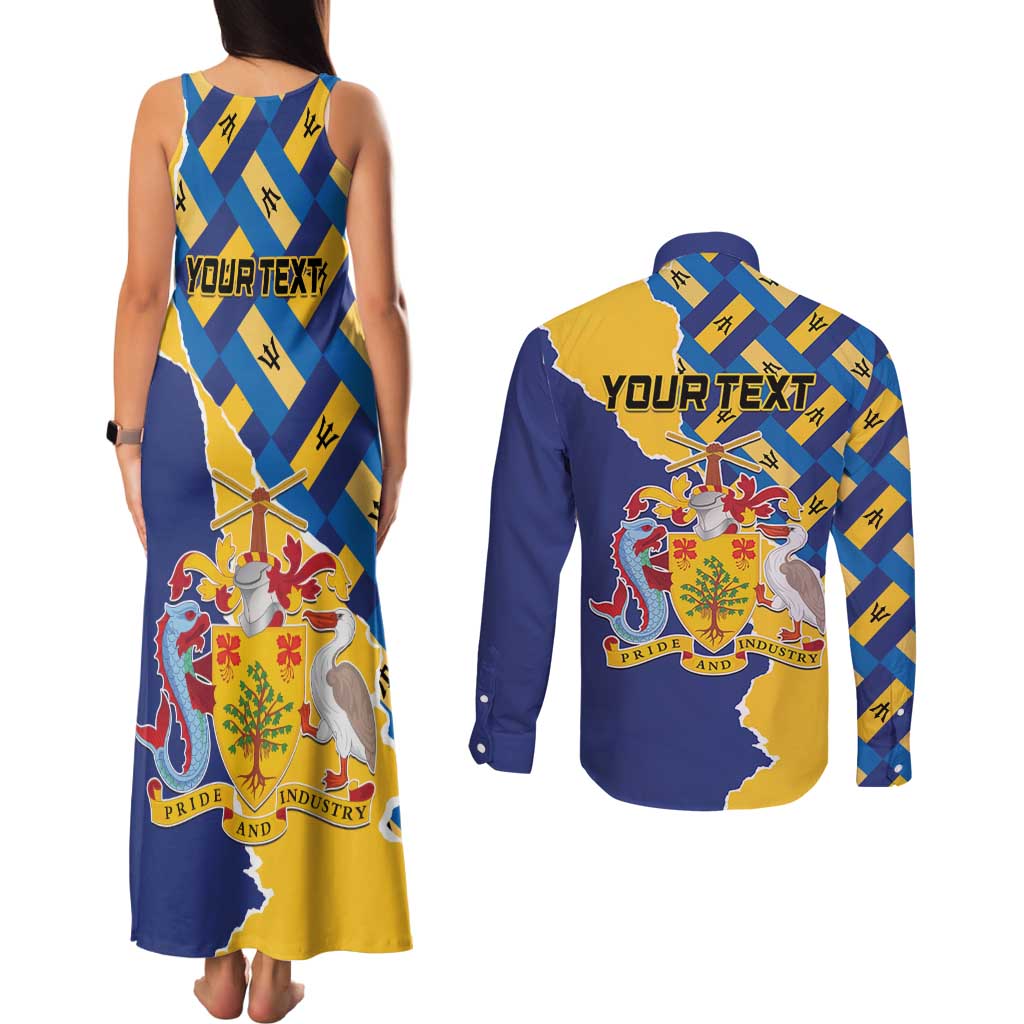 Personalised Barbados Independence Day Couples Matching Tank Maxi Dress and Long Sleeve Button Shirt Flying Fish Flag Pattern - Wonder Print Shop