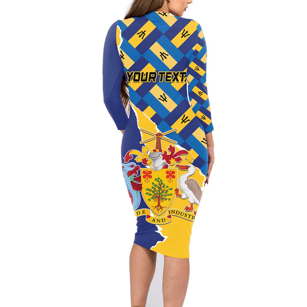 Personalised Barbados Independence Day Family Matching Long Sleeve Bodycon Dress and Hawaiian Shirt Flying Fish Flag Pattern - Wonder Print Shop