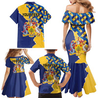 Personalised Barbados Independence Day Family Matching Mermaid Dress and Hawaiian Shirt Flying Fish Flag Pattern - Wonder Print Shop