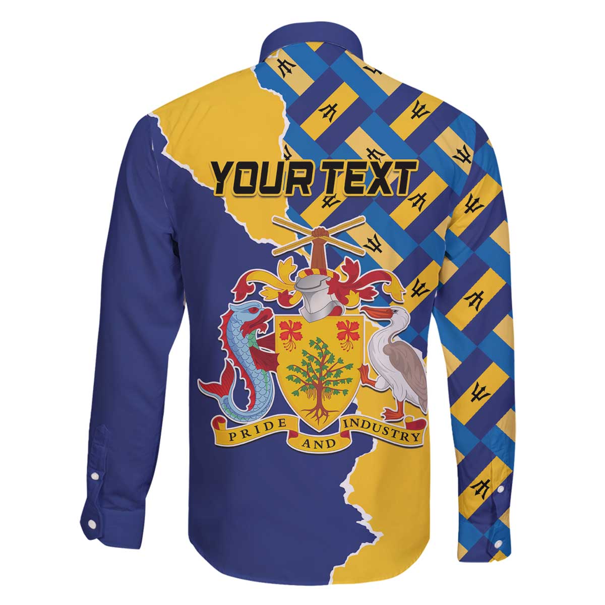 Personalised Barbados Independence Day Family Matching Off The Shoulder Long Sleeve Dress and Hawaiian Shirt Flying Fish Flag Pattern - Wonder Print Shop