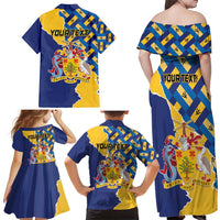 Personalised Barbados Independence Day Family Matching Off Shoulder Maxi Dress and Hawaiian Shirt Flying Fish Flag Pattern - Wonder Print Shop