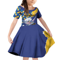 Personalised Barbados Independence Day Family Matching Off Shoulder Short Dress and Hawaiian Shirt Flying Fish Flag Pattern - Wonder Print Shop