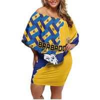 Personalised Barbados Independence Day Family Matching Off Shoulder Short Dress and Hawaiian Shirt Flying Fish Flag Pattern - Wonder Print Shop