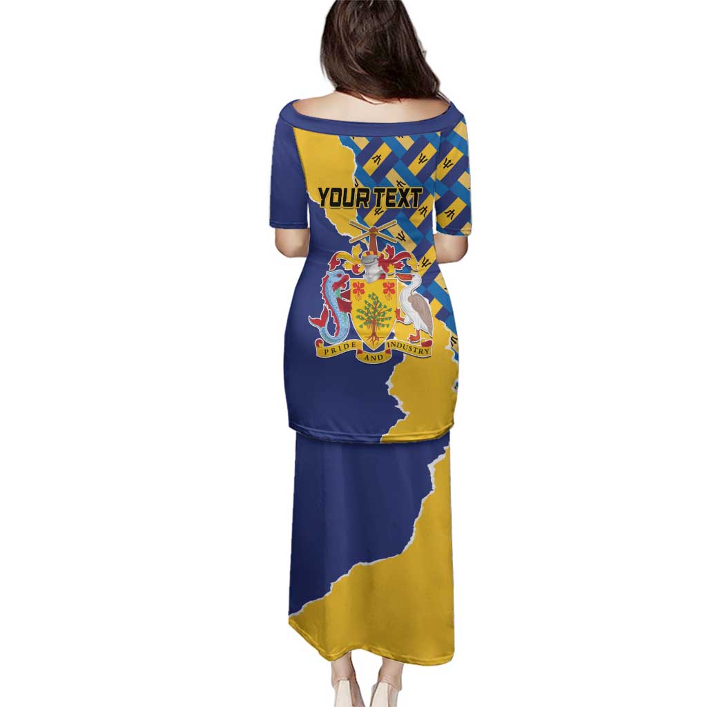 Personalised Barbados Independence Day Family Matching Puletasi and Hawaiian Shirt Flying Fish Flag Pattern - Wonder Print Shop