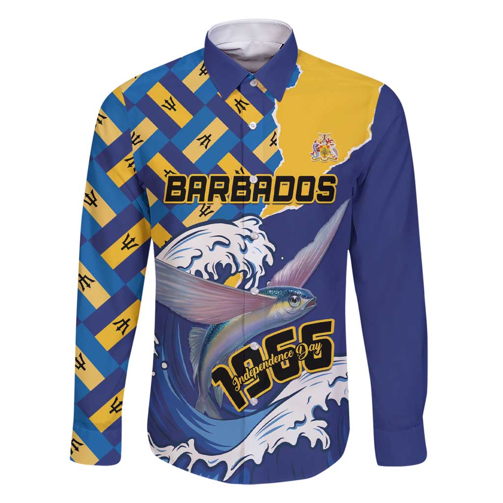 Personalised Barbados Independence Day Family Matching Short Sleeve Bodycon Dress and Hawaiian Shirt Flying Fish Flag Pattern - Wonder Print Shop