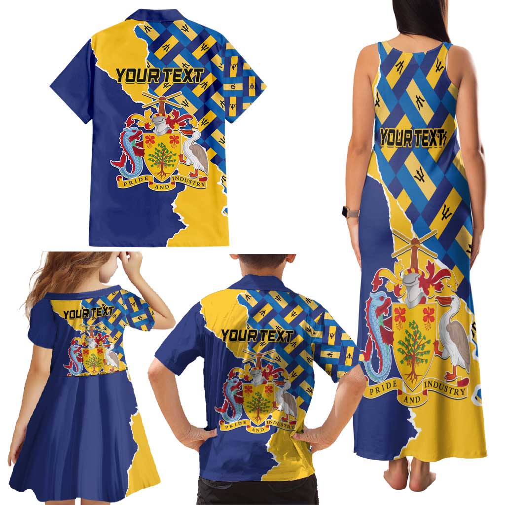 Personalised Barbados Independence Day Family Matching Tank Maxi Dress and Hawaiian Shirt Flying Fish Flag Pattern - Wonder Print Shop
