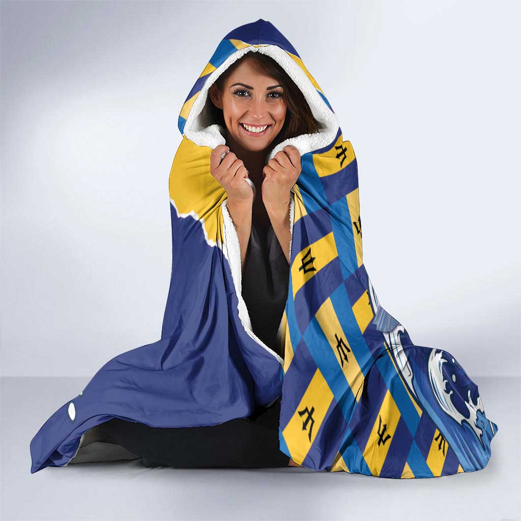 Personalised Barbados Independence Day Hooded Blanket Flying Fish Flag Pattern