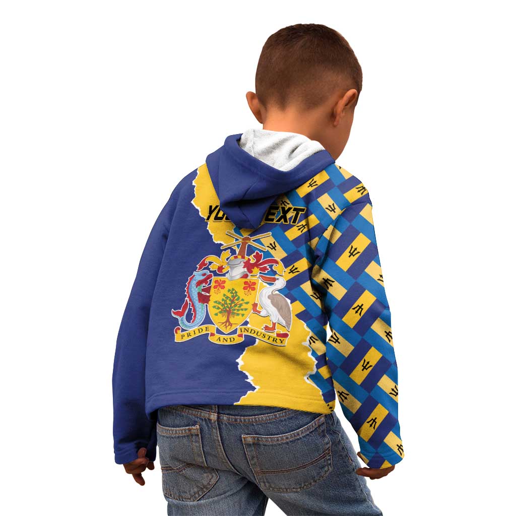 Personalised Barbados Independence Day Kid Hoodie Flying Fish Flag Pattern - Wonder Print Shop