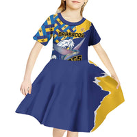 Personalised Barbados Independence Day Kid Short Sleeve Dress Flying Fish Flag Pattern - Wonder Print Shop