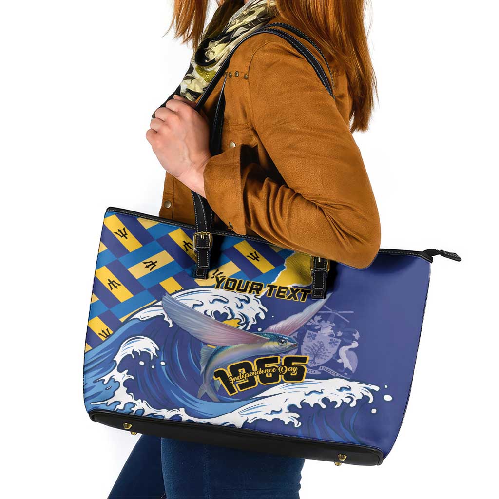Personalised Barbados Independence Day Leather Tote Bag Flying Fish Flag Pattern - Wonder Print Shop