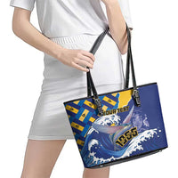 Personalised Barbados Independence Day Leather Tote Bag Flying Fish Flag Pattern - Wonder Print Shop