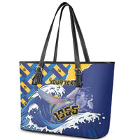Personalised Barbados Independence Day Leather Tote Bag Flying Fish Flag Pattern - Wonder Print Shop