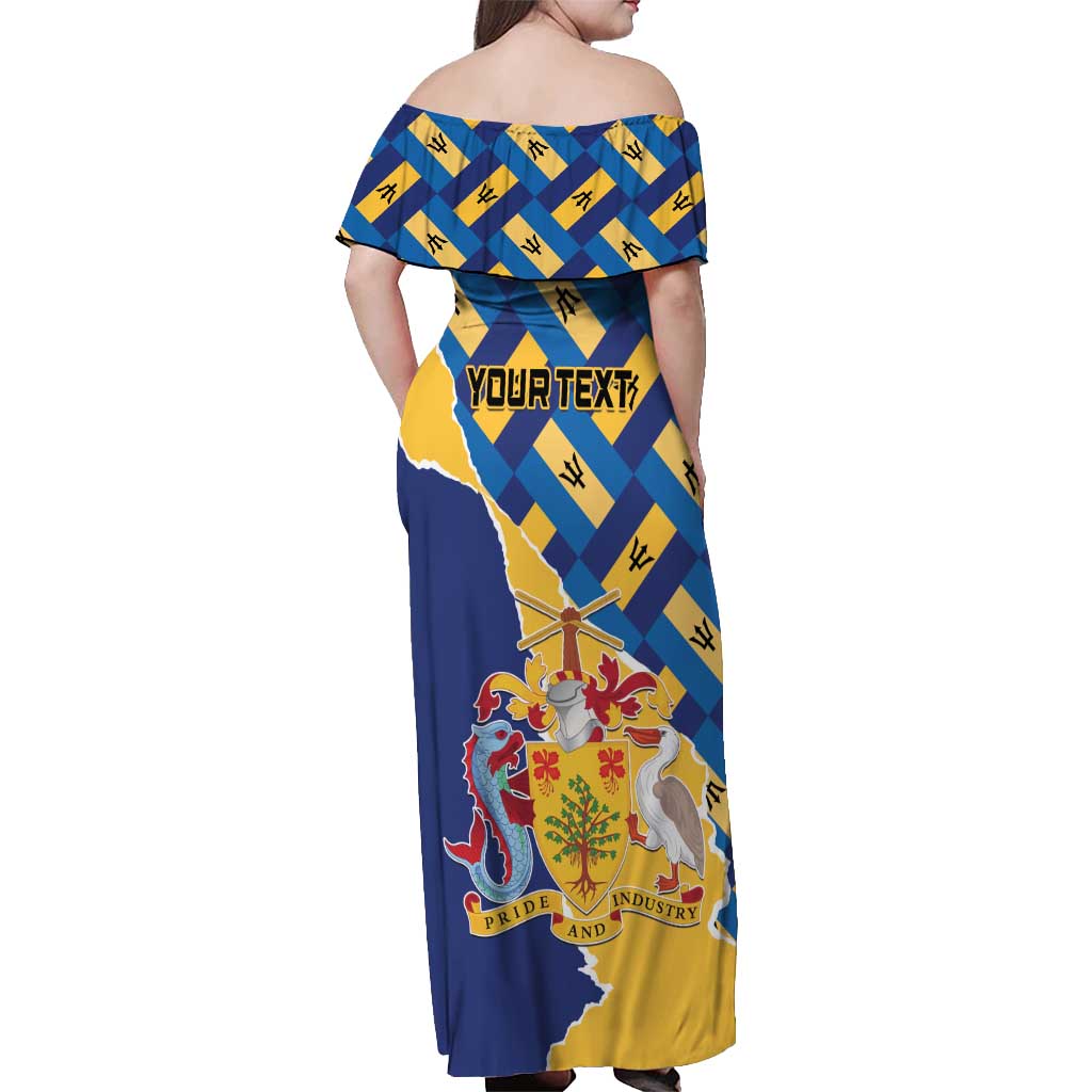 Personalised Barbados Independence Day Off Shoulder Maxi Dress Flying Fish Flag Pattern - Wonder Print Shop