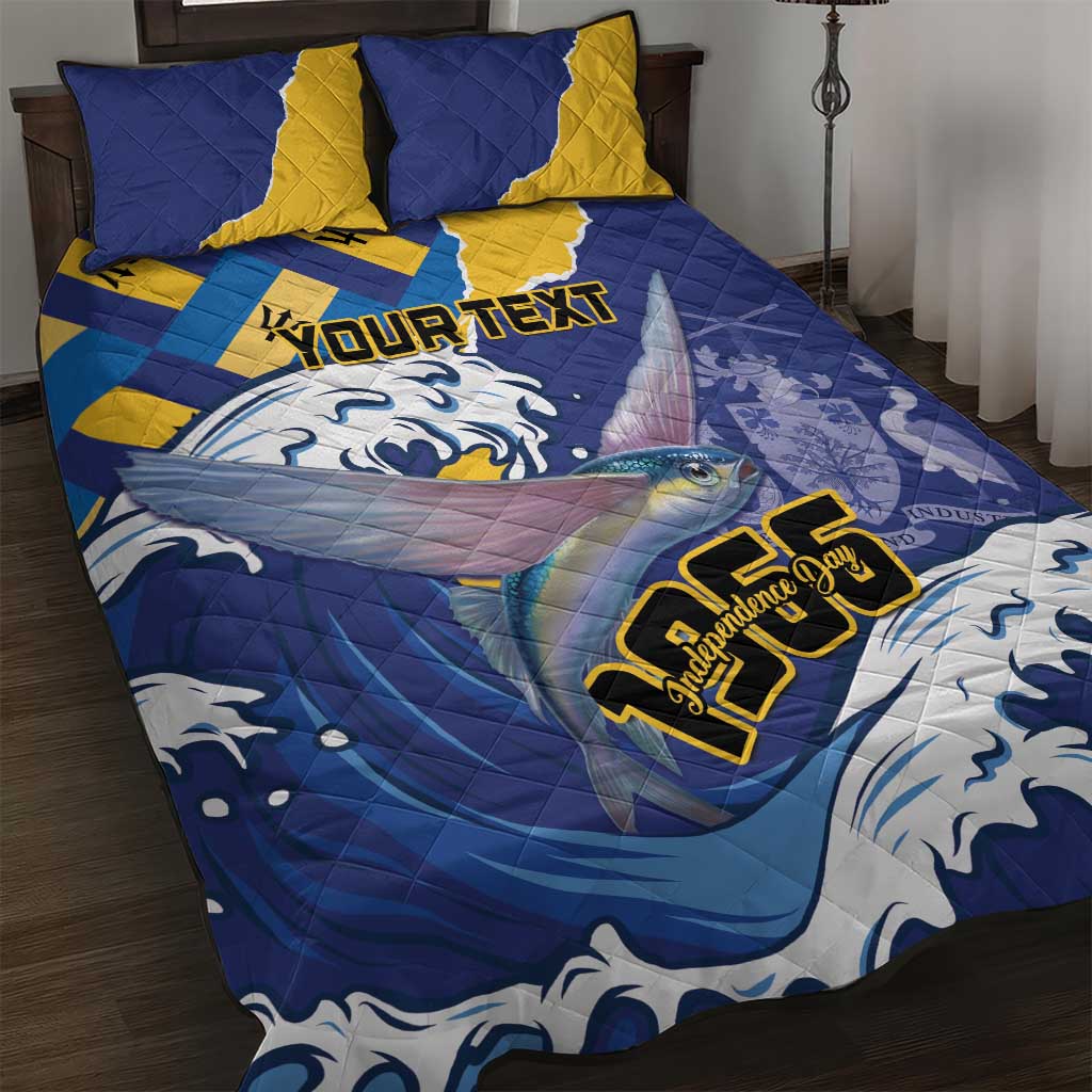 Personalised Barbados Independence Day Quilt Bed Set Flying Fish Flag Pattern - Wonder Print Shop
