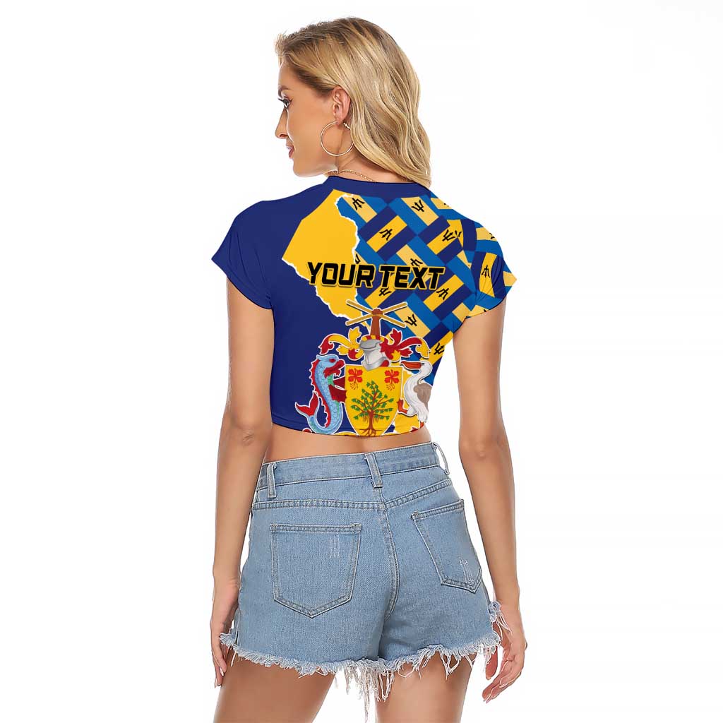 Personalised Barbados Independence Day Raglan Cropped T Shirt Flying Fish Flag Pattern - Wonder Print Shop