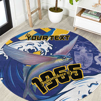 Personalised Barbados Independence Day Round Carpet Flying Fish Flag Pattern
