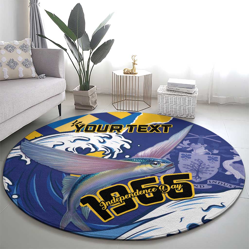 Personalised Barbados Independence Day Round Carpet Flying Fish Flag Pattern