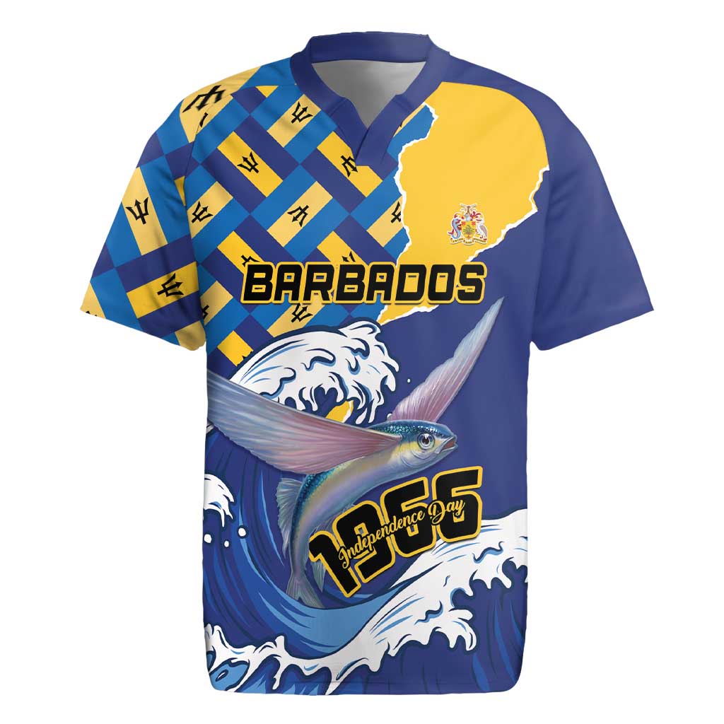 Personalised Barbados Independence Day Rugby Jersey Flying Fish Flag Pattern - Wonder Print Shop