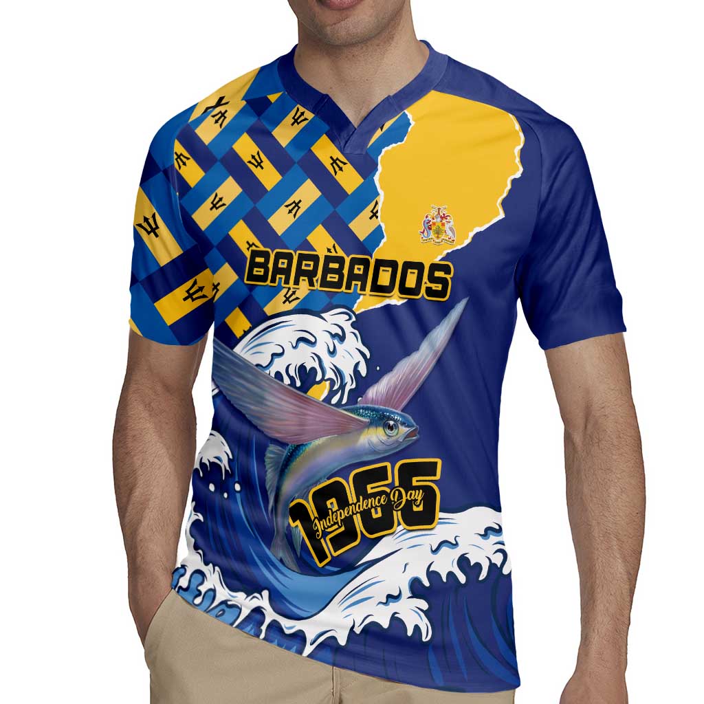 Personalised Barbados Independence Day Rugby Jersey Flying Fish Flag Pattern - Wonder Print Shop