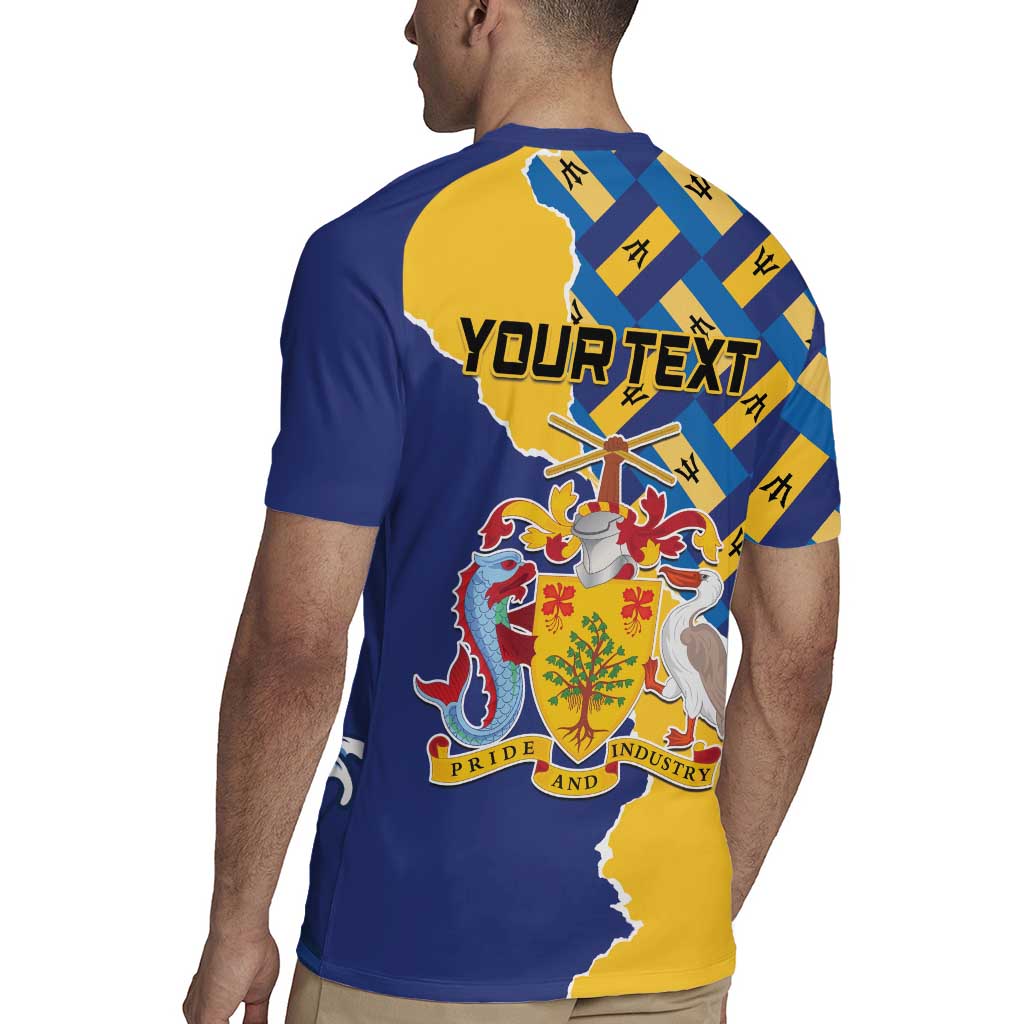 Personalised Barbados Independence Day Rugby Jersey Flying Fish Flag Pattern - Wonder Print Shop