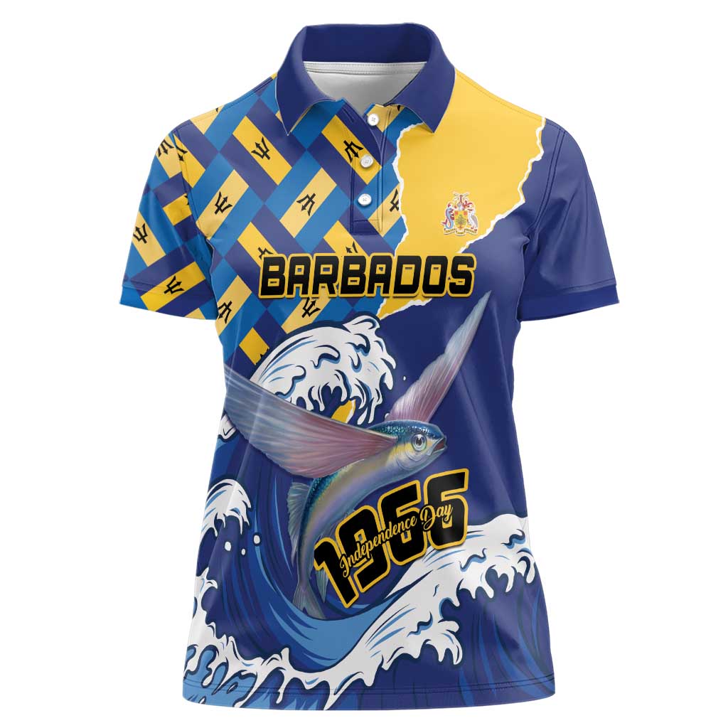 Personalised Barbados Independence Day Women Polo Shirt Flying Fish Flag Pattern - Wonder Print Shop