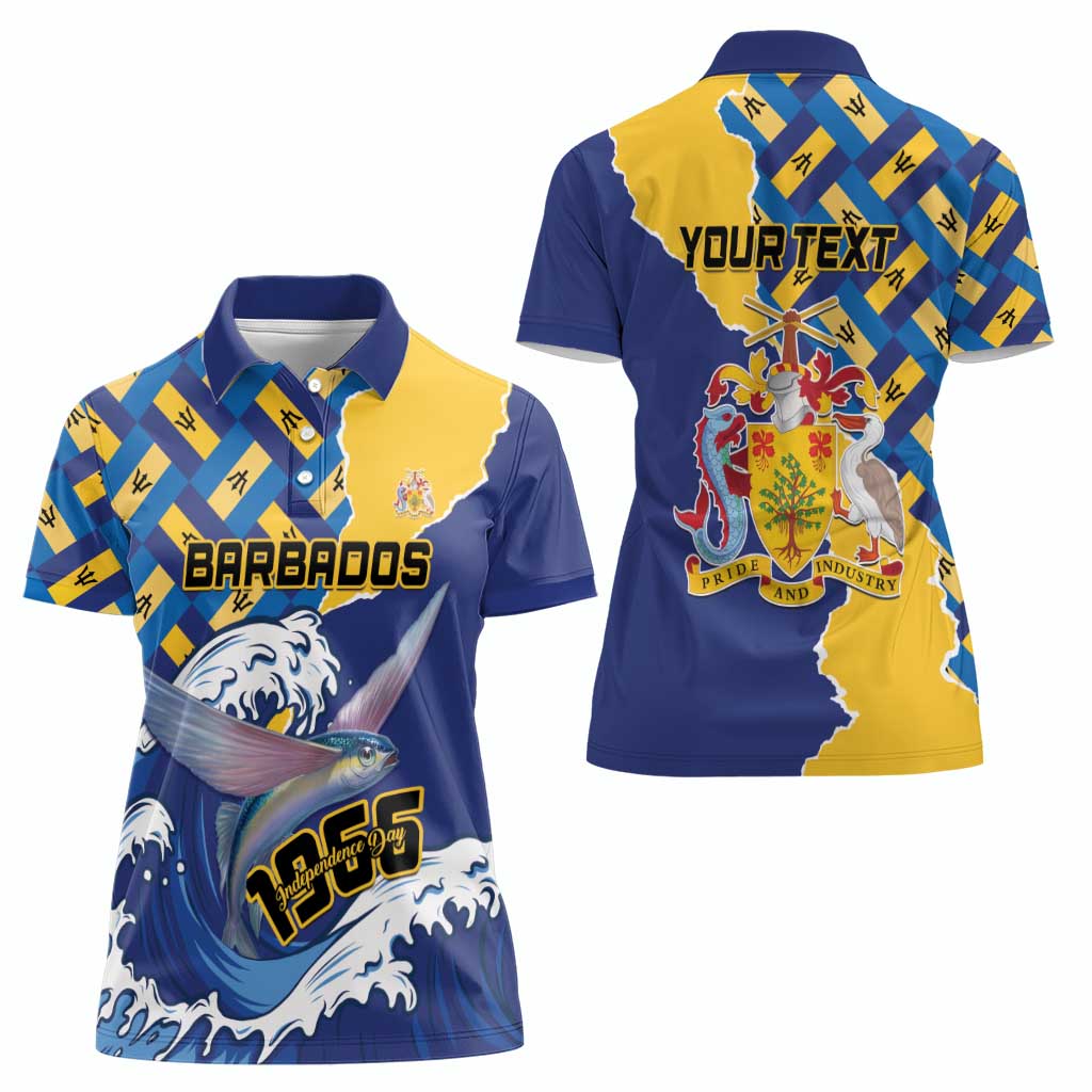 Personalised Barbados Independence Day Women Polo Shirt Flying Fish Flag Pattern - Wonder Print Shop