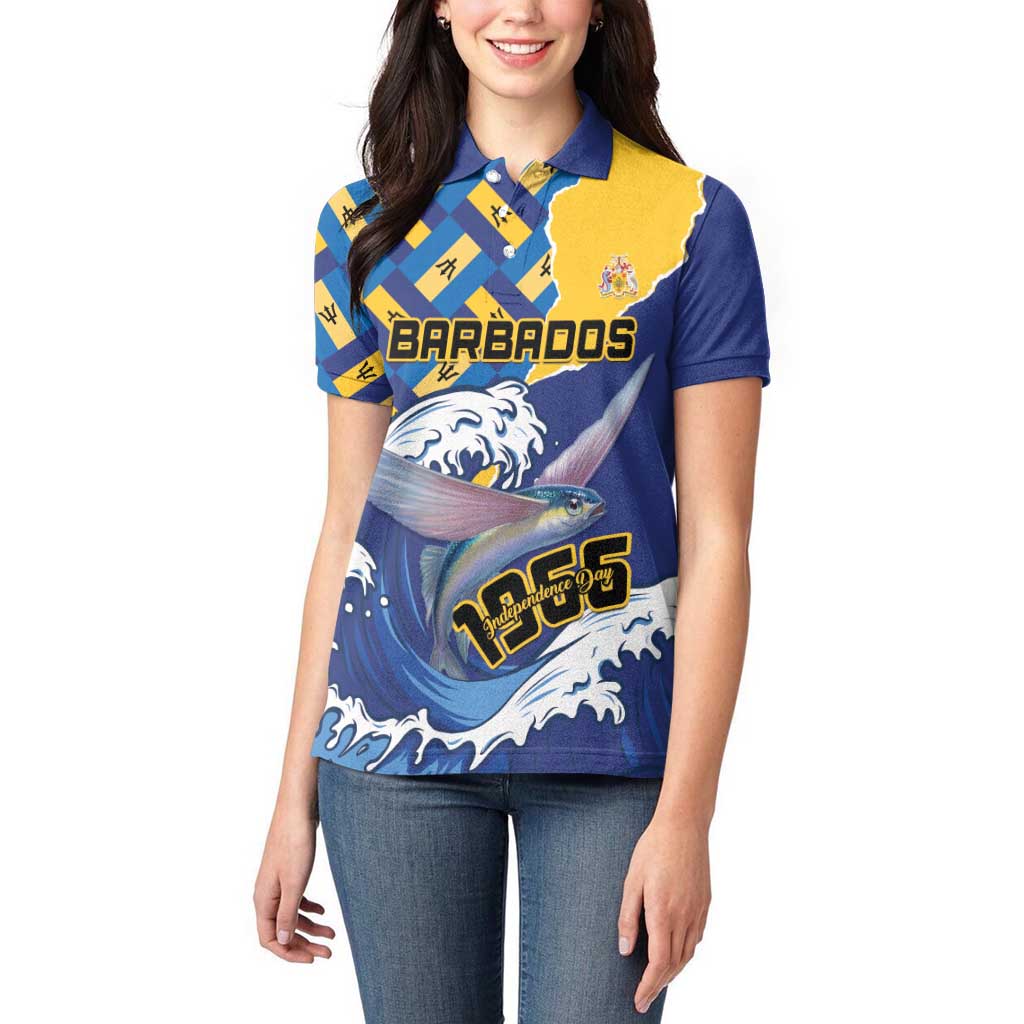 Personalised Barbados Independence Day Women Polo Shirt Flying Fish Flag Pattern - Wonder Print Shop