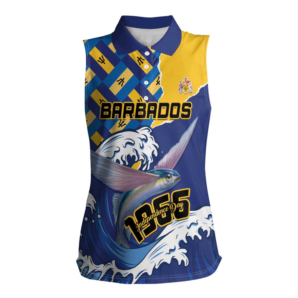 Personalised Barbados Independence Day Women Sleeveless Polo Shirt Flying Fish Flag Pattern - Wonder Print Shop