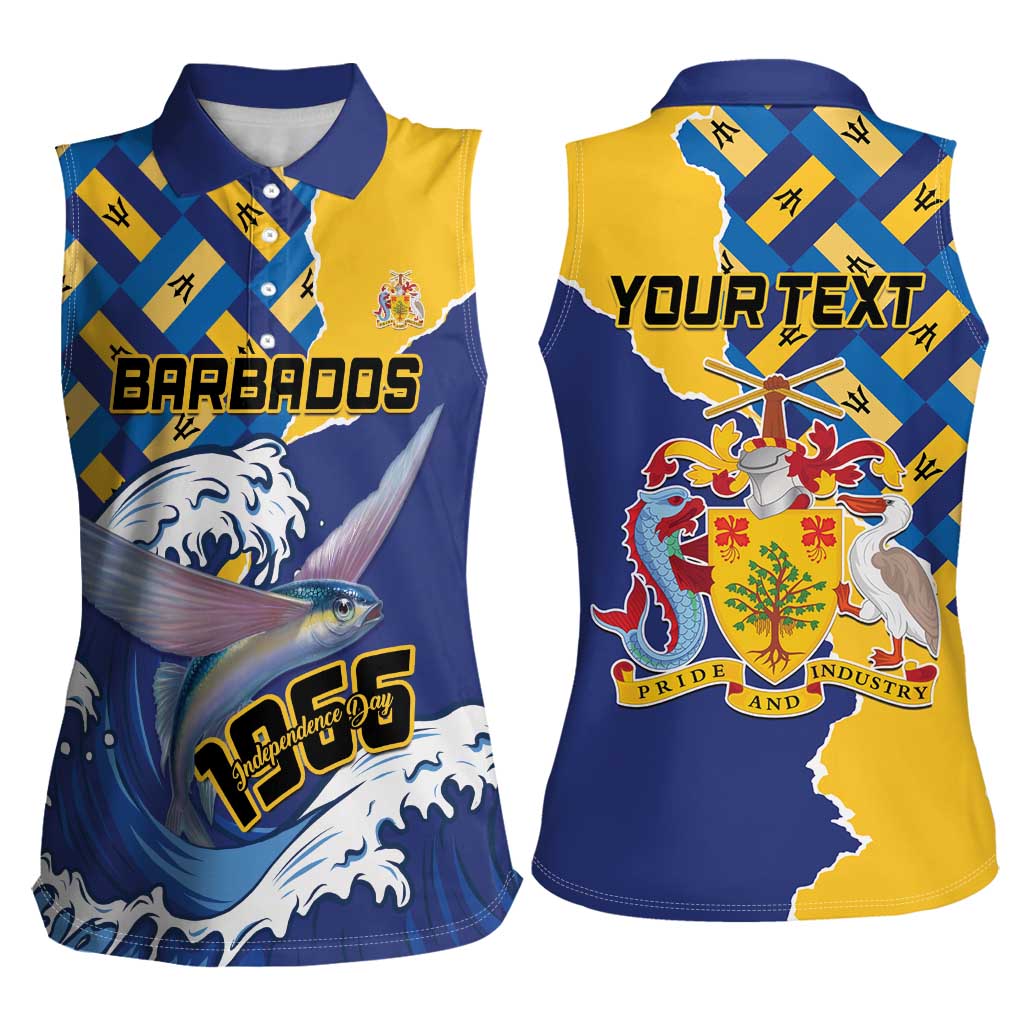 Personalised Barbados Independence Day Women Sleeveless Polo Shirt Flying Fish Flag Pattern - Wonder Print Shop