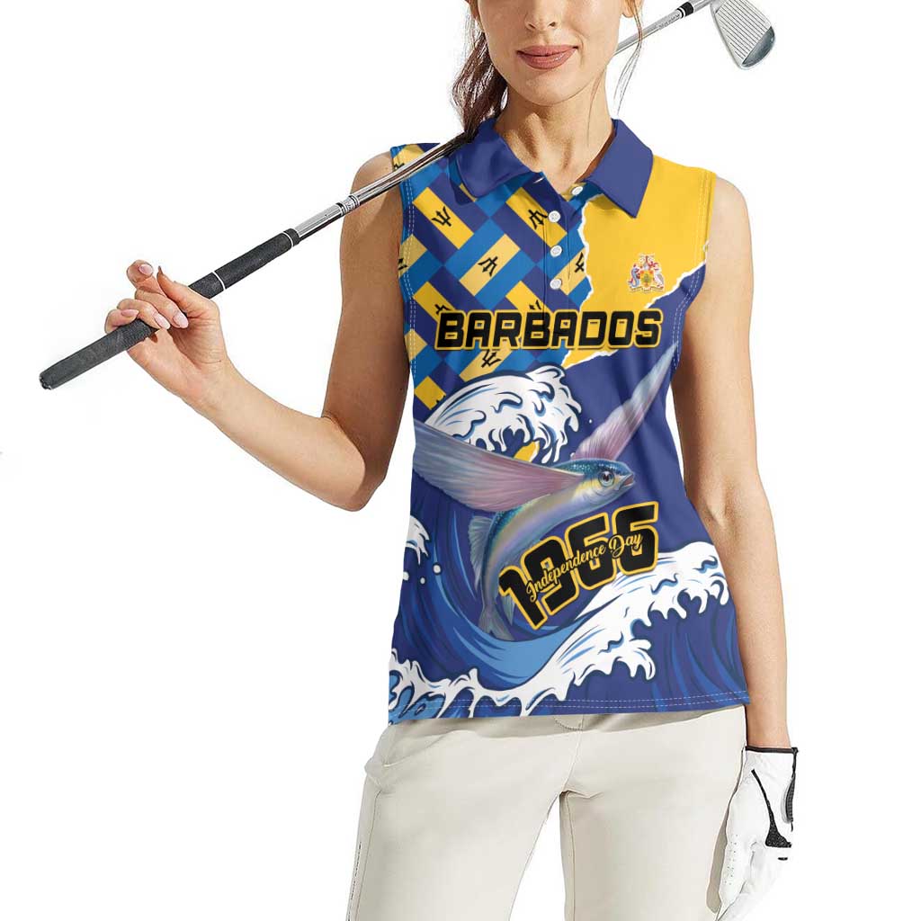 Personalised Barbados Independence Day Women Sleeveless Polo Shirt Flying Fish Flag Pattern - Wonder Print Shop