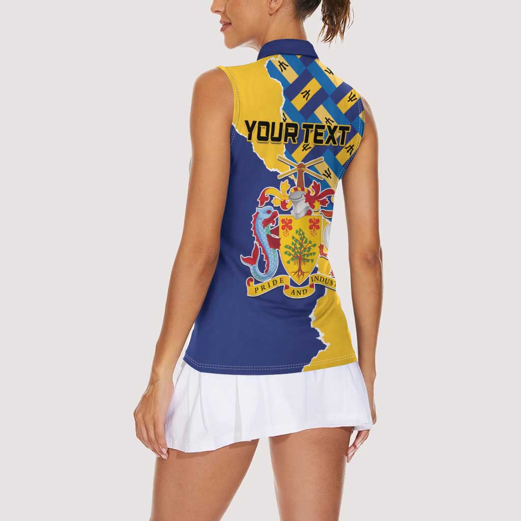 Personalised Barbados Independence Day Women Sleeveless Polo Shirt Flying Fish Flag Pattern - Wonder Print Shop