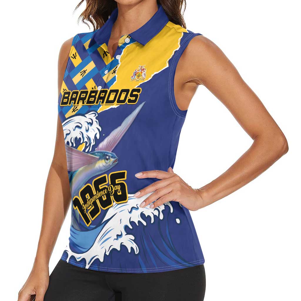Personalised Barbados Independence Day Women Sleeveless Polo Shirt Flying Fish Flag Pattern - Wonder Print Shop